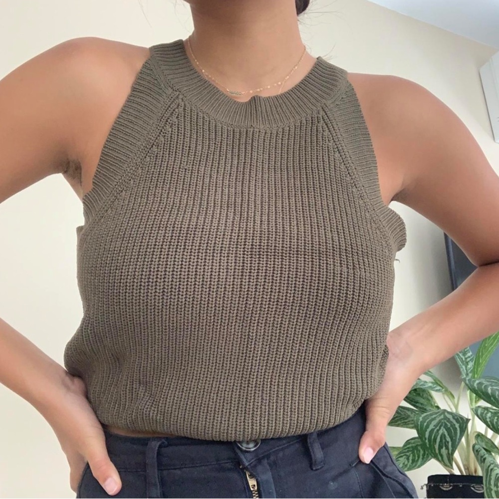 Wilfred Crevier Knit Halter Tank Top Taupe Muted Brown